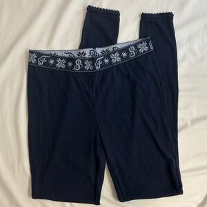 Savage X Fenty Navy Blue Winter Snowflake Thermal Leggings Pointelle Cut Out